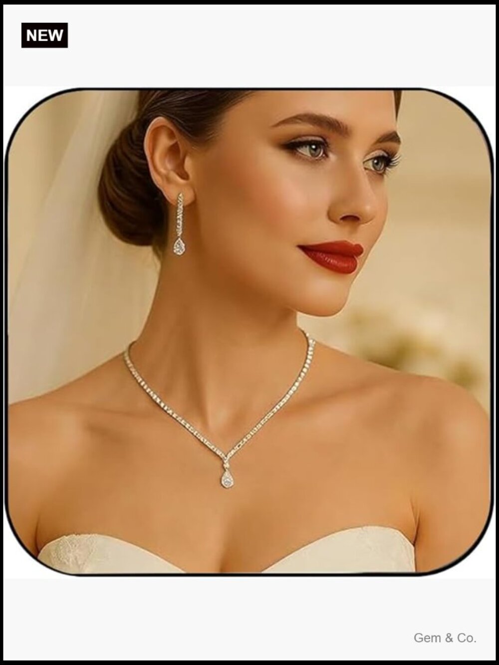 Dainty Rhinestone Necklace Earring Set - Wedding Jewelry for Brides Bridesmaids